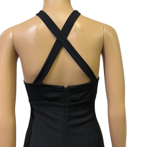 Calvin Klein Black Floor Length Train Criss Cross Back Evening Gown Womens 12 - Picture 8 of 11